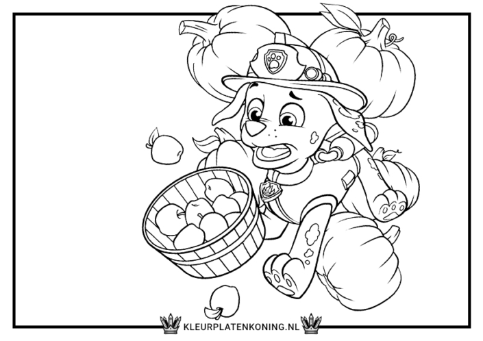 Kleurplaat PAW Patrol Marshall Kleurplaat PAW Patrol Marshall met appels en pompoen