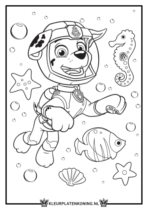Kleurplaat PAW Patrol Marshall in de zee Kleurplaat PAW Patrol Marshall in de zee